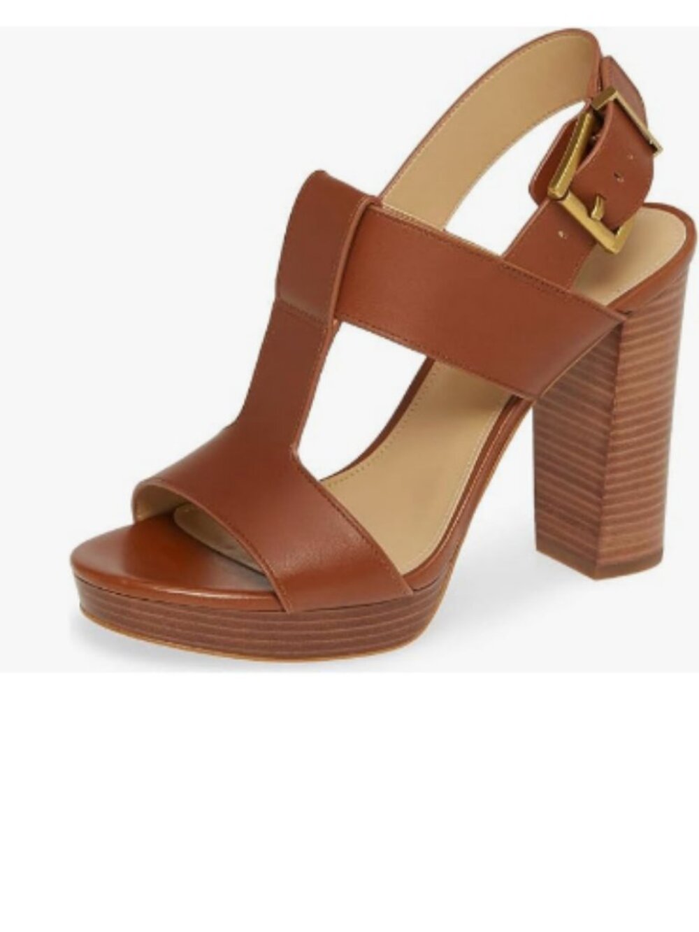 YDN Brown T-Strap Stacked Chunky High Heel Ankle Strap Platform Open Toe Sandals